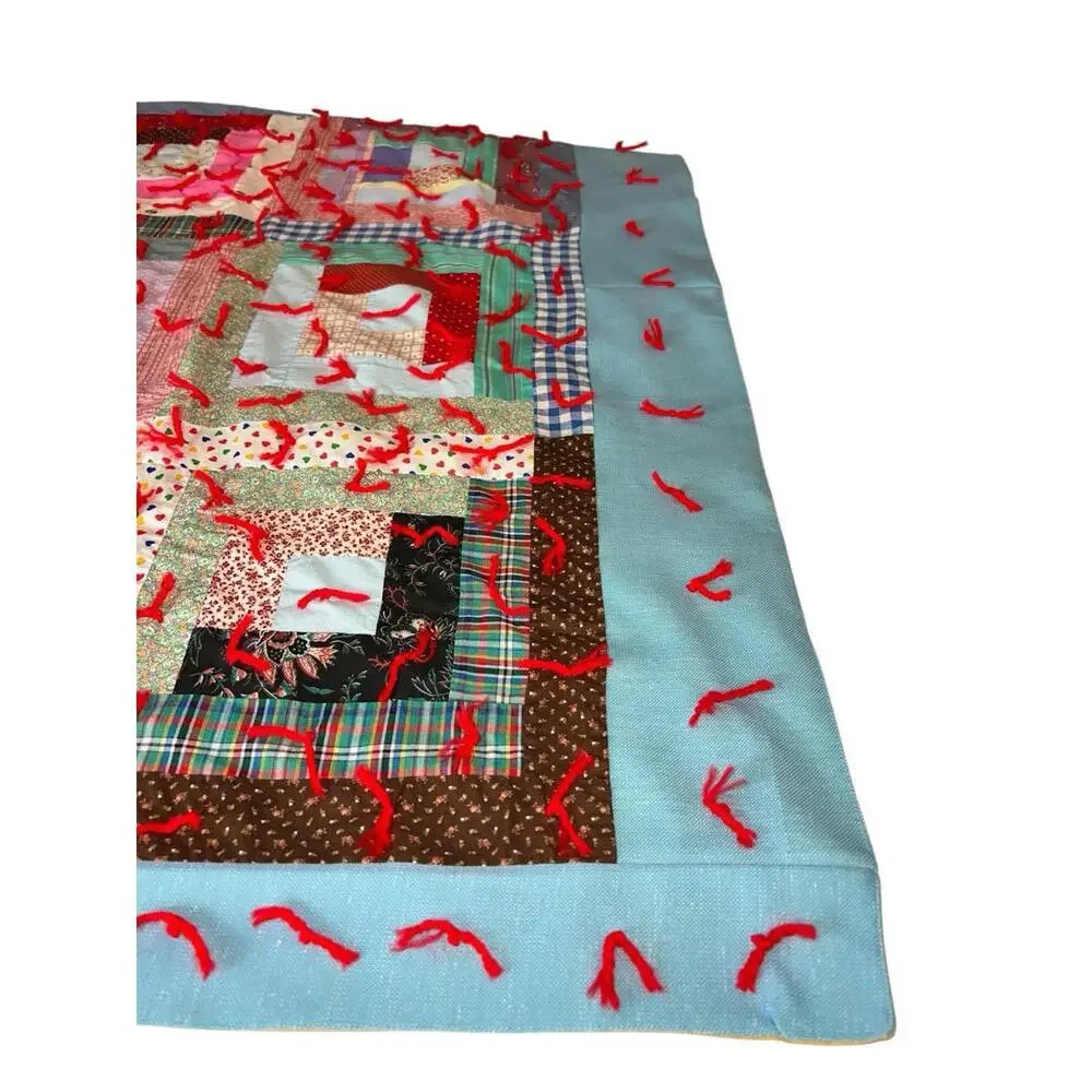 Vintage Handmade Patchwork‎ Tied Multicolor 42x32 Cottagecore Quilt Throw